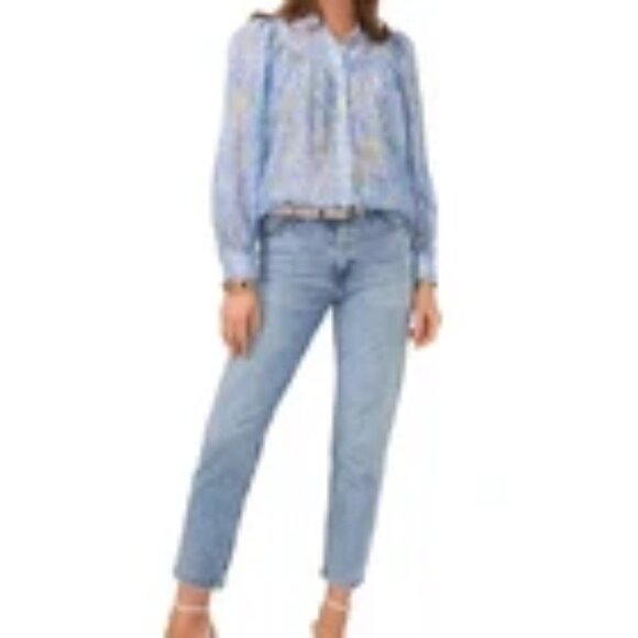 NWOT  Vince Camuto - Airy Blue Paisley Print Raglan Sleeve Top - Size XL - Picture 2 of 4